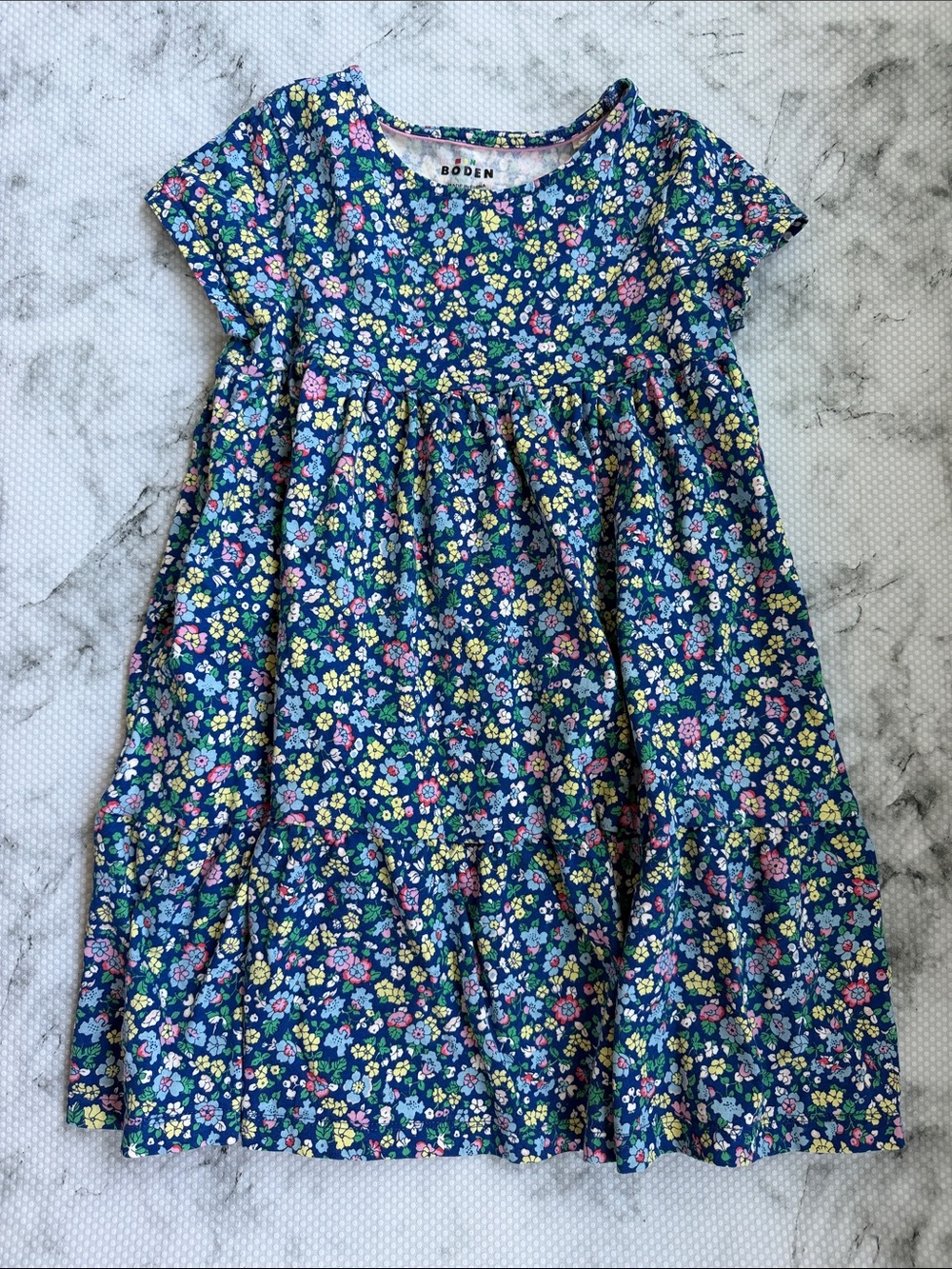 Mini Boden Navy Floral Short-Sleeve Cotton Dress